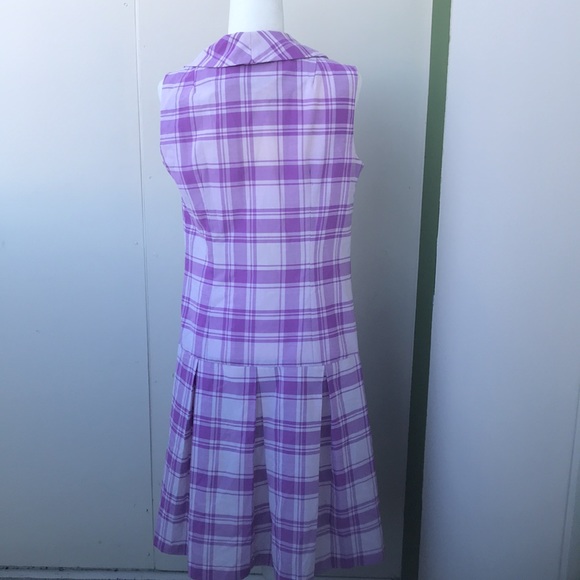 Vintage 60s 70s Drop Waist Purple Plaid Mini Dress - Picture 6 of 6